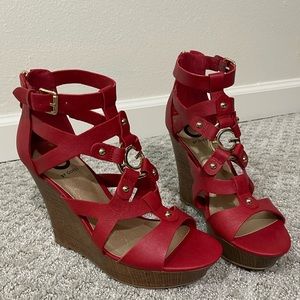 G by Guess Red Wedge Sandals